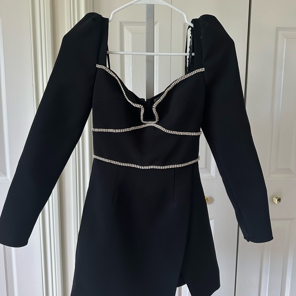 SELF PORTRAIT BLACK CREPE DIAMANTE
DETAIL MINI DRESS - Picture 12 of 13